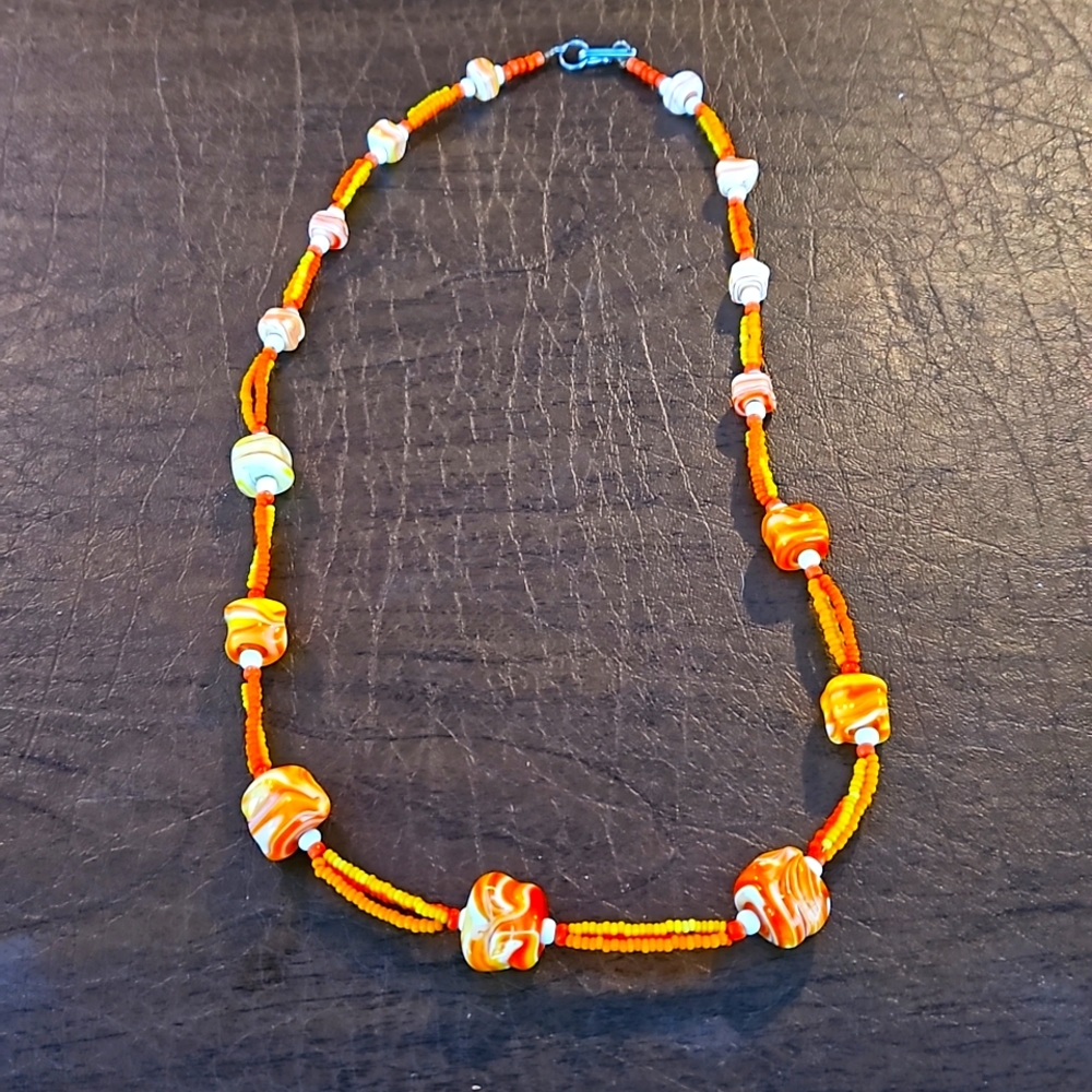 Orange Swirl Lampware Graduated Necklace